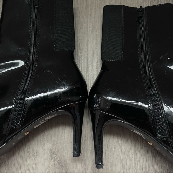 RAYE Foxx Glossy Black Heeled Boots with Gold Accent - Picture 4 of 7